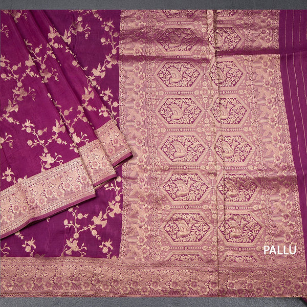 Raw Silk Magenta Purple Zari Worked Saree