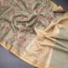 Semi Linen Green Floral Thread Work Saree 02