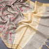 Semi Linen Grey Floral Thread Work Saree 02