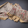 Semi Linen Grey Floral Thread Work Saree 02
