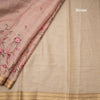 Semi Linen Light Brown Floral Thread Work Saree