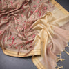 Semi Linen Light Brown Floral Thread Work Saree