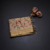 Semi Linen Cream Floral Thread Work Saree