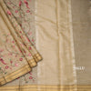 Semi Linen Cream Floral Thread Work Saree