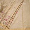 Semi Linen Cream Floral Thread Work Saree