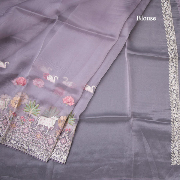 Organza Lavender Traditional Thread Work Saree