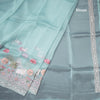 Organza Turquoise Blue Traditional Thread Work Saree