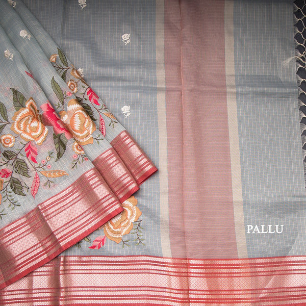 Kota Sky Blue Stylish Thread Work Saree With Zari Border