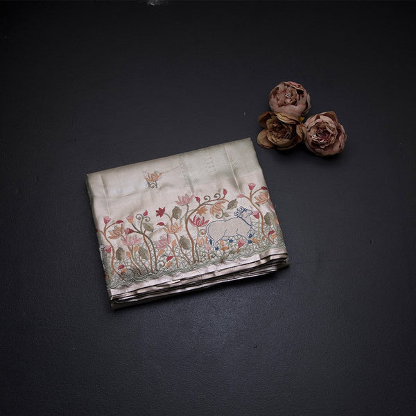 Fancy Silk Pista Green Traditional Thread Work Saree