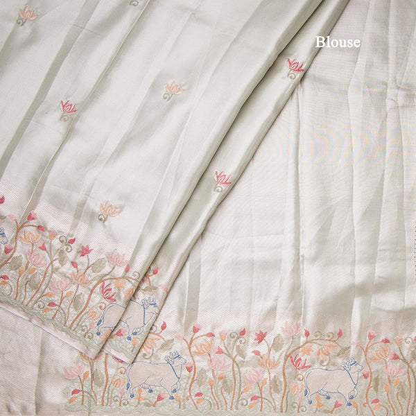 Fancy Silk Pista Green Traditional Thread Work Saree