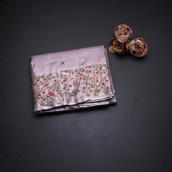 Fancy Silk Lavender Stylish Thread Work Saree