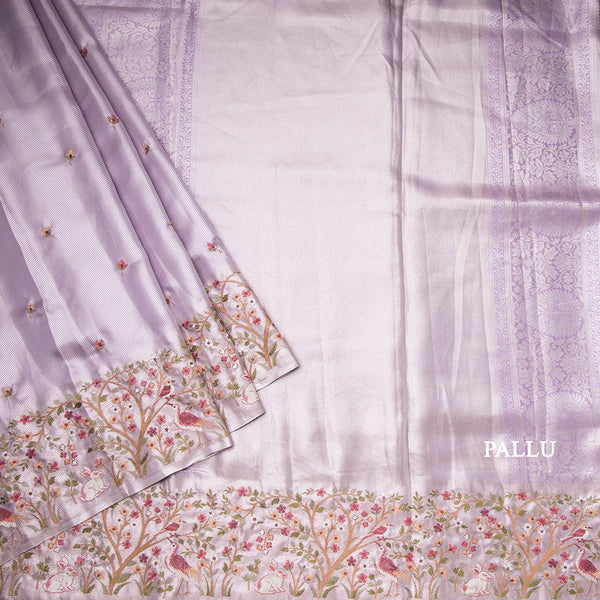 Fancy Silk Lavender Stylish Thread Work Saree