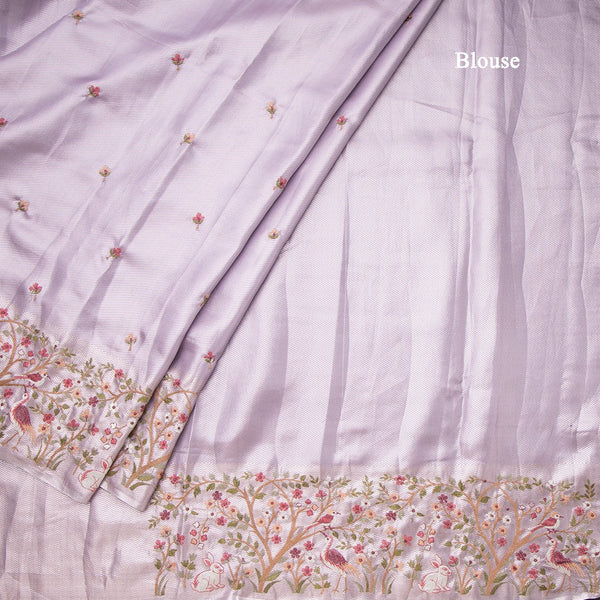 Fancy Silk Lavender Stylish Thread Work Saree
