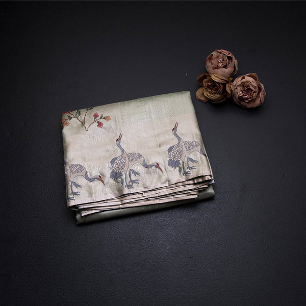 Fancy Silk Pista Green Traditional Thread Work Saree 02