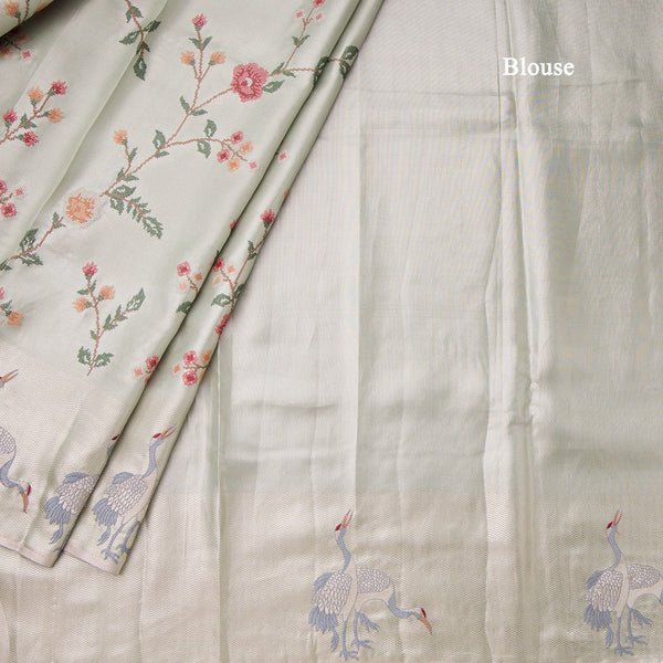 Fancy Silk Pista Green Traditional Thread Work Saree 02