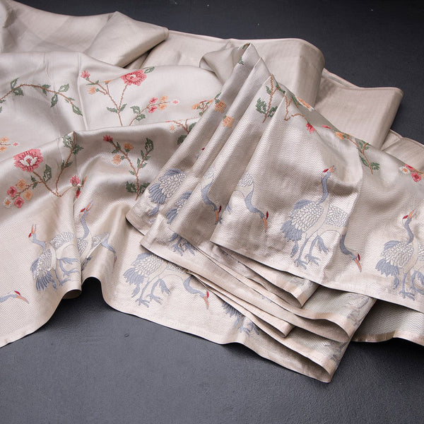 Fancy Silk Cream Traditional Thread Work Saree 02