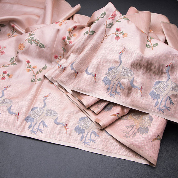 Fancy Silk Peach Traditional Thread Work Saree