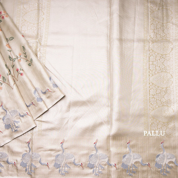 Fancy Silk Fossil Grey Traditional Thread Work Saree