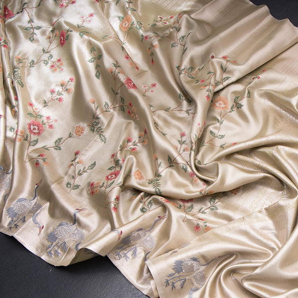 Fancy Silk Fossil Grey Traditional Thread Work Saree