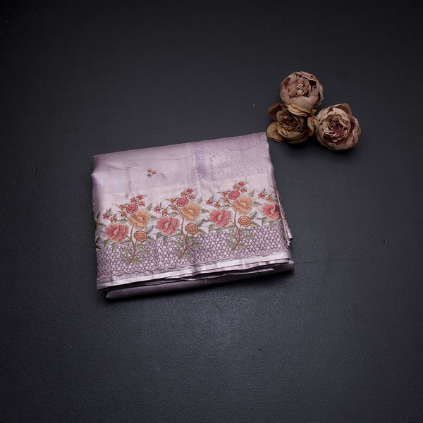 Fancy Silk Lavender Stylish Thread Work Saree 02