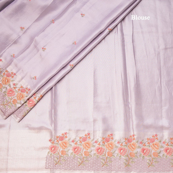 Fancy Silk Lavender Stylish Thread Work Saree 02