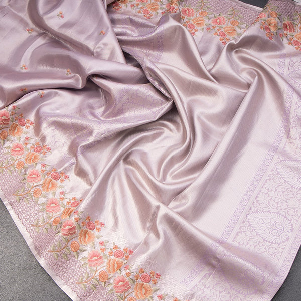 Fancy Silk Lavender Stylish Thread Work Saree 02