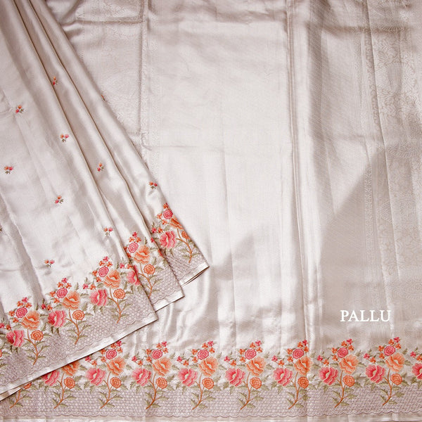 Fancy Silk Cream Stylish Thread Work Saree