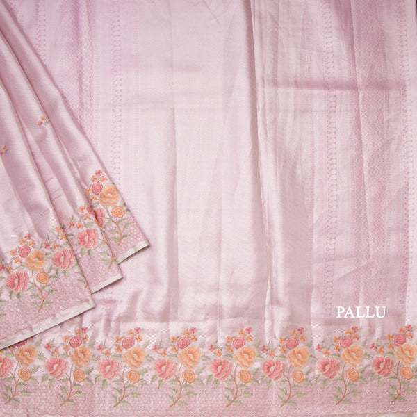 Fancy Silk Onion Pink Stylish Thread Work Saree