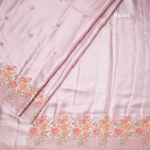 Fancy Silk Onion Pink Stylish Thread Work Saree