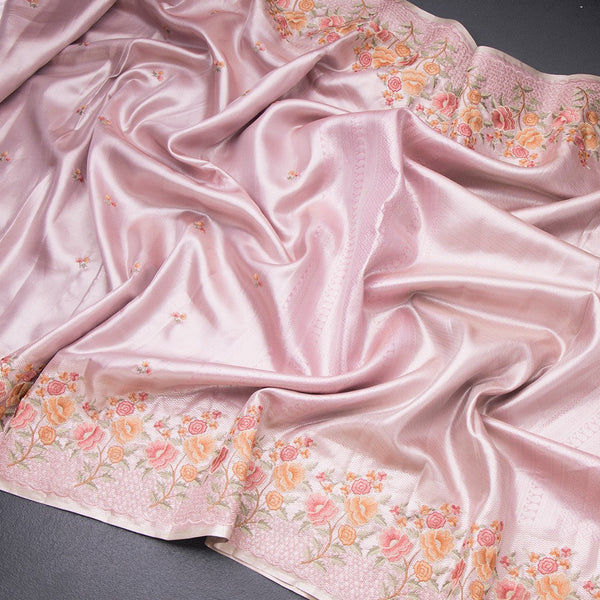 Fancy Silk Onion Pink Stylish Thread Work Saree