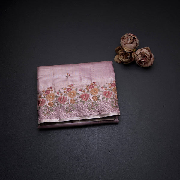 Fancy Silk Onion Pink Stylish Thread Work Saree