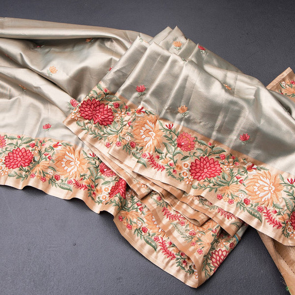 Fancy Silk Green Stylish Thread Work Saree