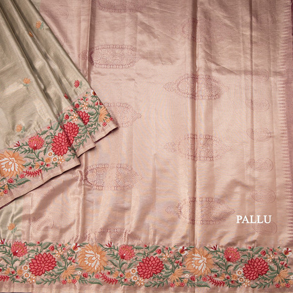 Fancy Silk Green Stylish Thread Work Saree 02