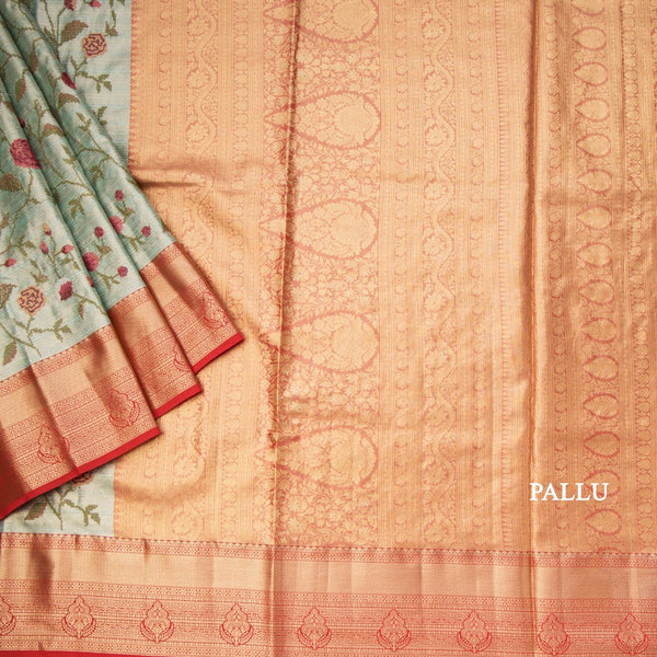 Fancy Silk Green Stylish Thread Work Saree With Zari Border