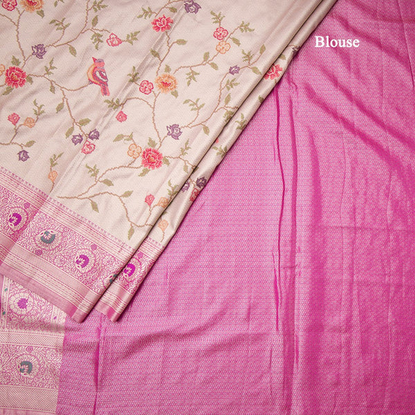 Fancy Silk Light Brown Stylish Thread Work Saree With Zari Border