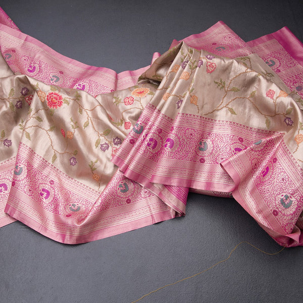 Fancy Silk Light Brown Stylish Thread Work Saree With Zari Border 02