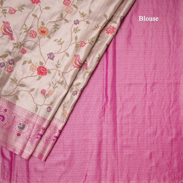 Fancy Silk Light Brown Stylish Thread Work Saree With Zari Border 02