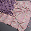 Tussar Purple Saree With Zari Buttas And Printed Border