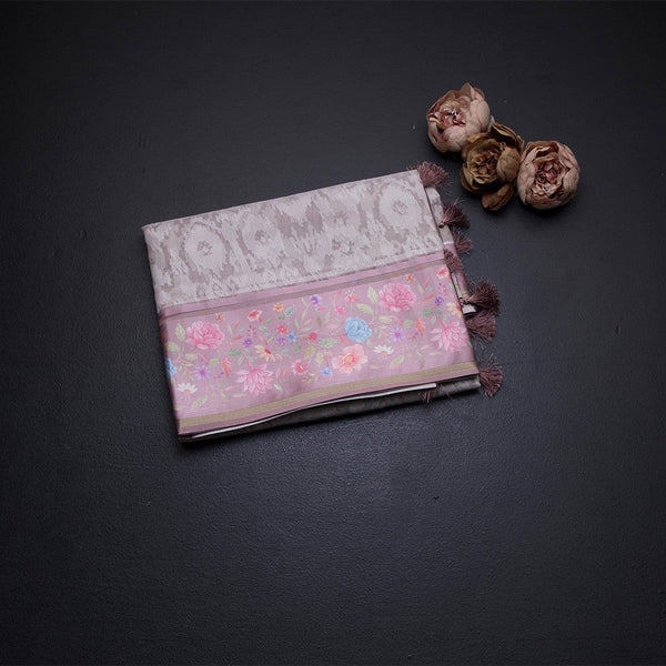 Kora Cream Saree With Satin Border