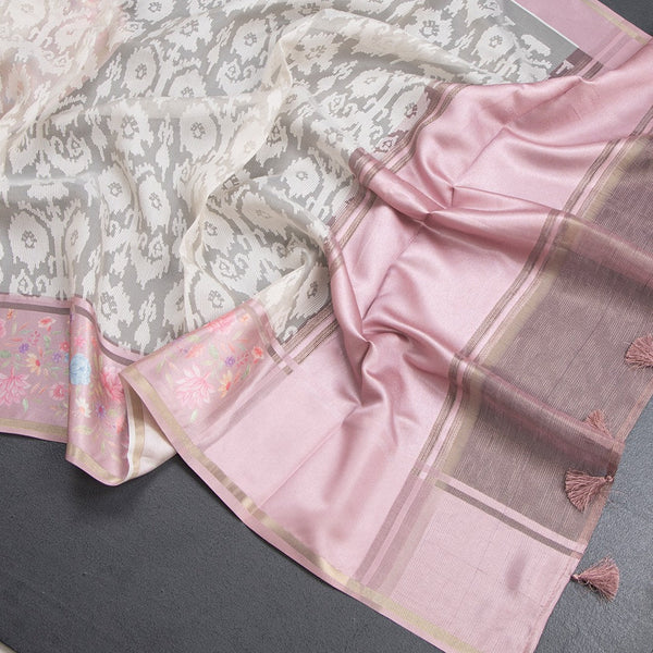 Kora Cream Saree With Satin Border