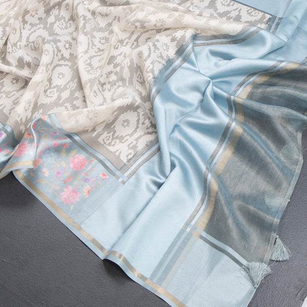 Kora Cream Saree With Satin Border 03