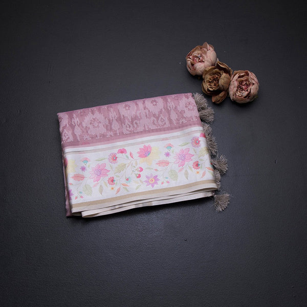 Kora Onion Pink Saree With Satin Border