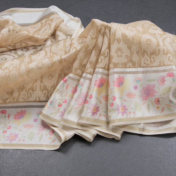 Kora Sandal Saree With Satin Border