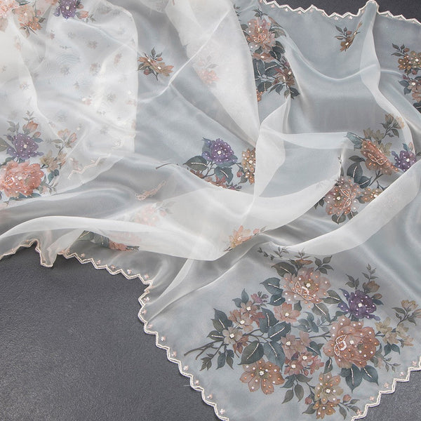 Organza Cream Floral Printed Saree