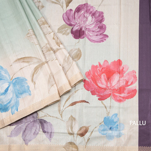 Tussar Multi Colour Floral Printed Saree