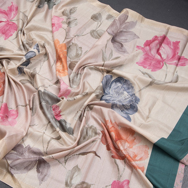 Tussar Multi Colour Floral Printed Saree 03
