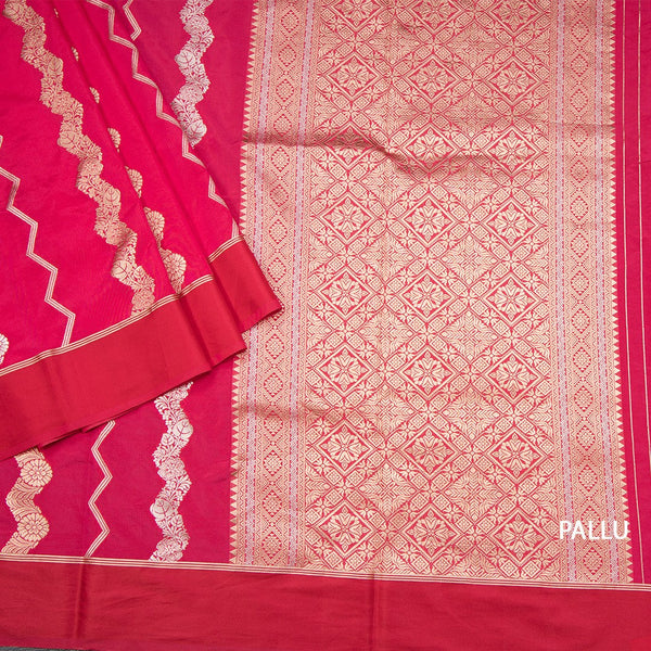 Mashru Silk Reddish Pink Zari Worked Saree