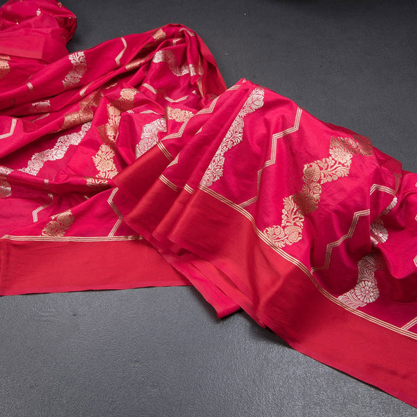 Mashru Silk Reddish Pink Zari Worked Saree