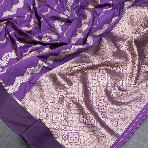 Mashru Silk Dark Purple Zari Worked Saree