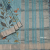 Tussar Teal Blue Floral Printed Saree With Zari Border